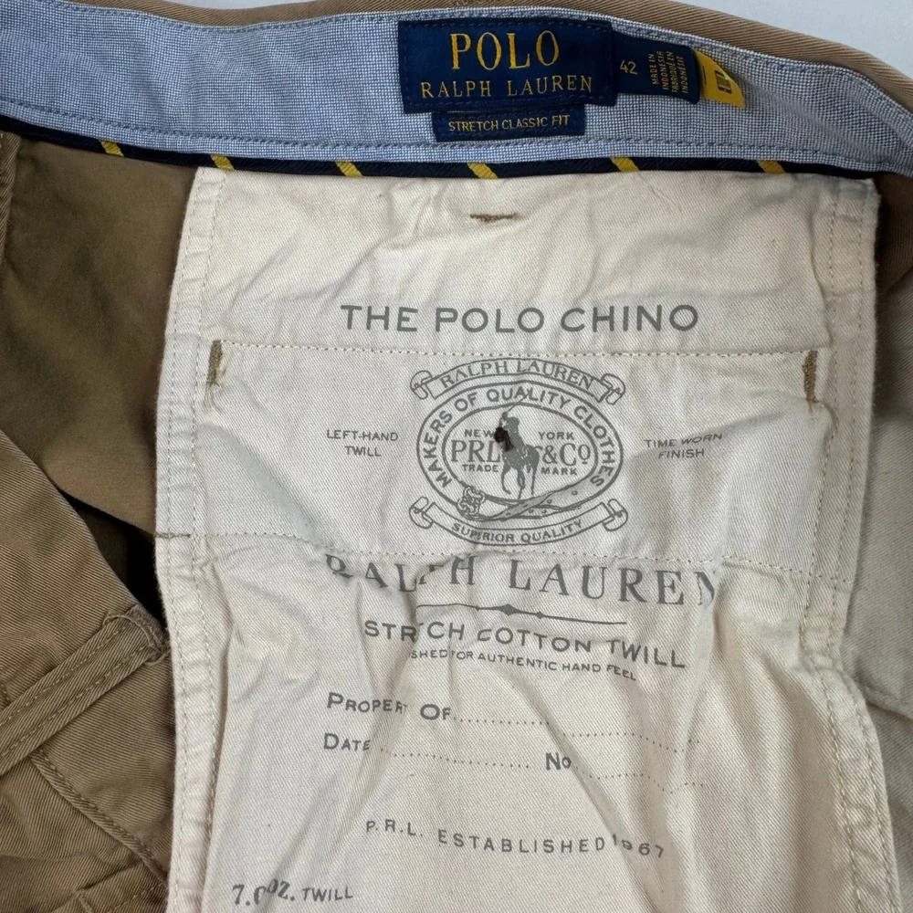 Polo Ralph Lauren Chino Shorts‎ Mens 42 Tan Khaki Stretch Classic Fit Twill